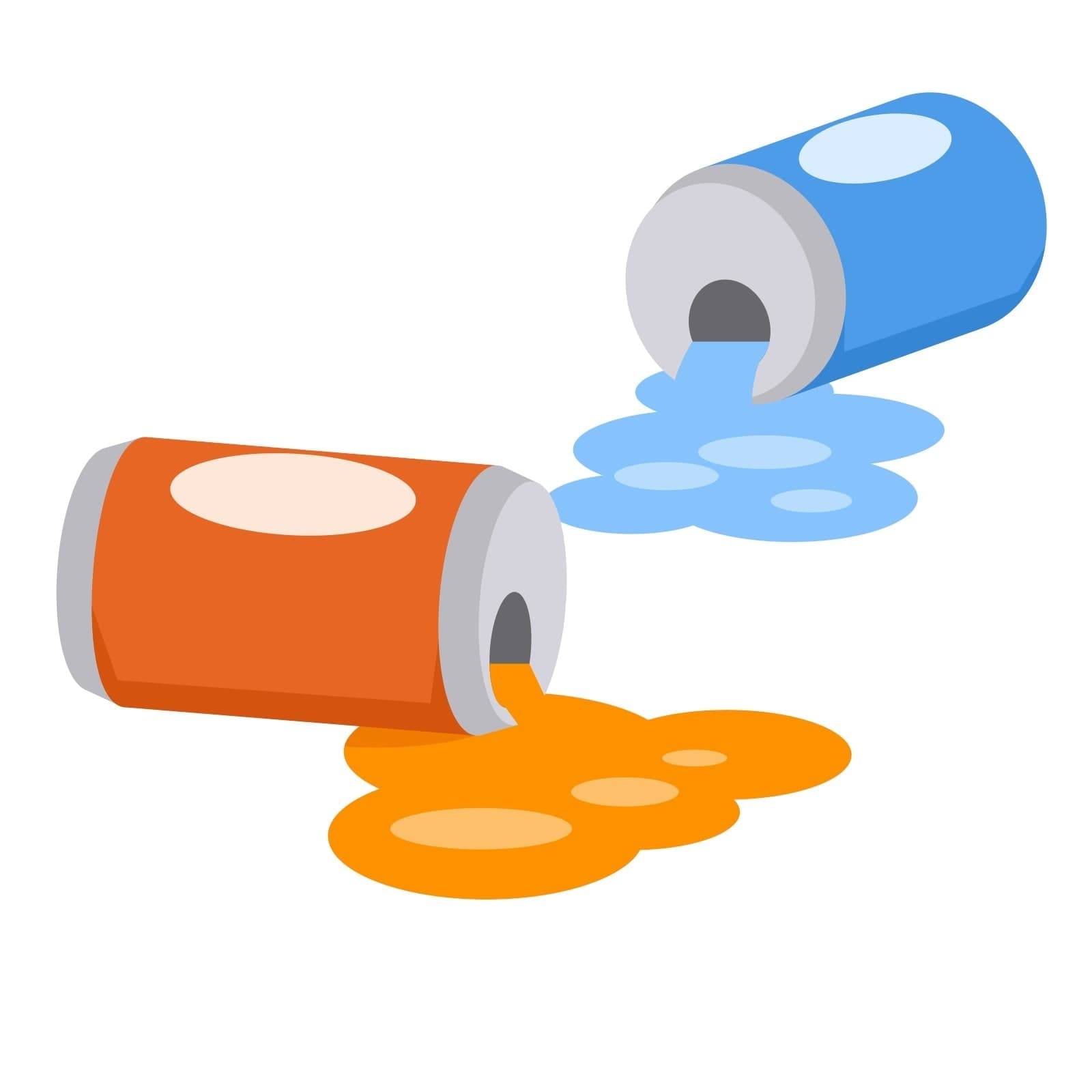 Illustration of two spilled soda cans with colorful liquid puddles