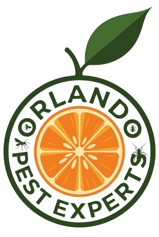 Orlando Pest Experts circular logo with citrus orange and pest silhouettes